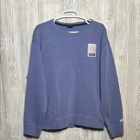 Nike SB Sweater Striped Patch Logo Indigo Crewneck Pullover Sweatshirt MenLarge - Picture 1 of 6